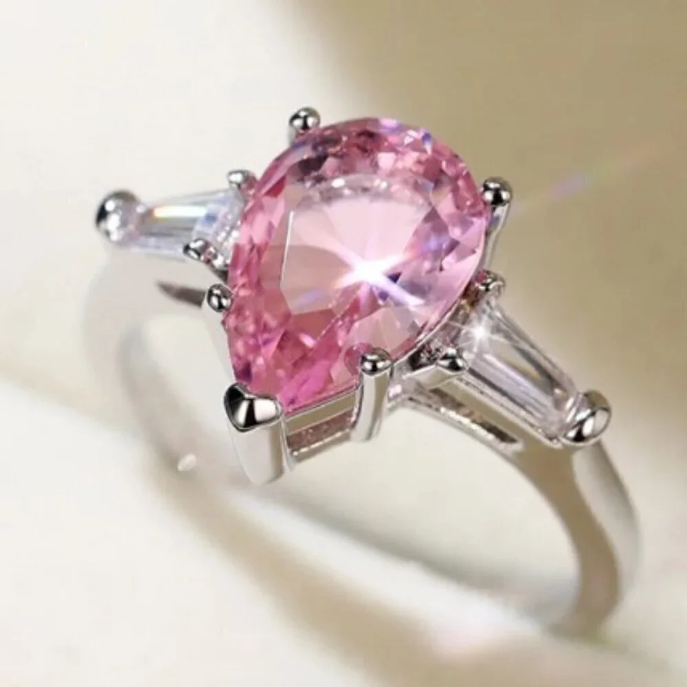 💞  Pear Cut Cubic Zirconia 925 Silver Beautiful Ring for Women, FB16FA1035